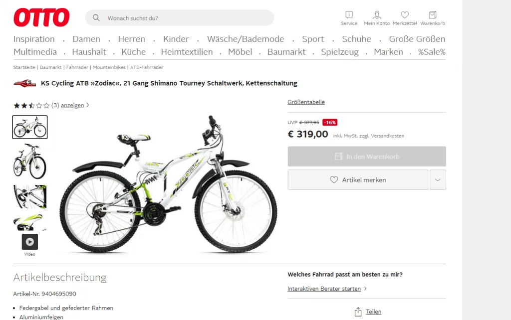 Buying Bike in Germany - Otto